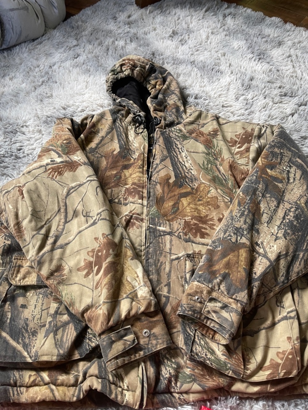 Realtree Men’s Hooded Puffer Jacket in Brown and Tan Camouflage